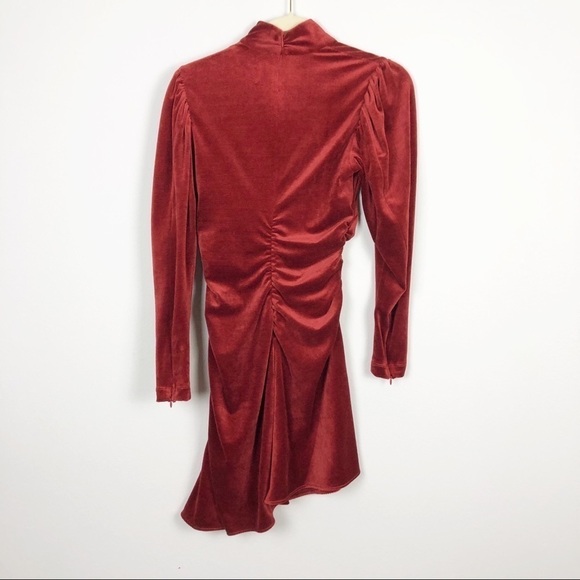 A.L.C. Marcel Ruched Velvet Long Sleeve Mini Dress Sumac Red Cocktail Party - Picture 3 of 10